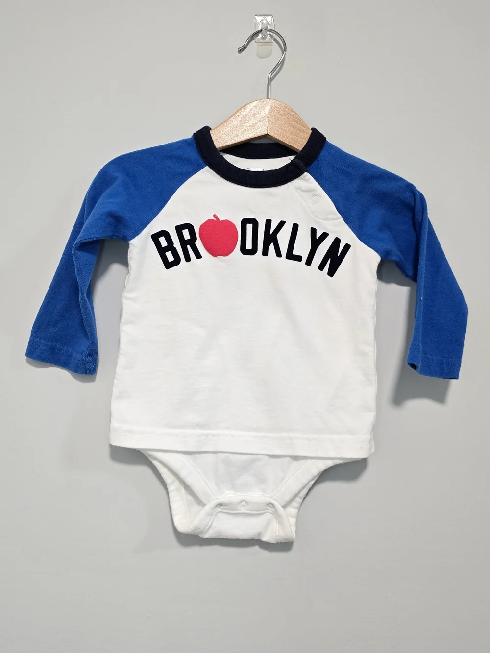Brooklyn Raglan Baby One-Piece in White and Blue